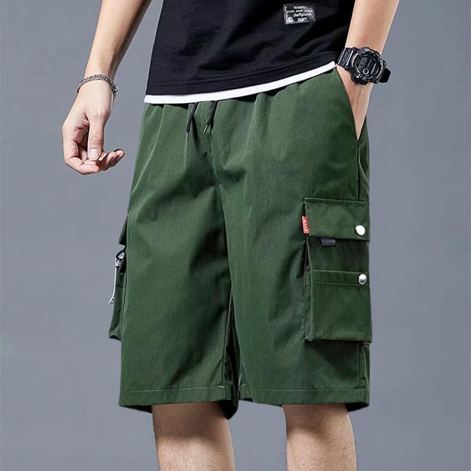 

Мужская мода повседневный летний свободный многокарманный комбинезон шорты укороченные брюки XXL темно-зеленого
