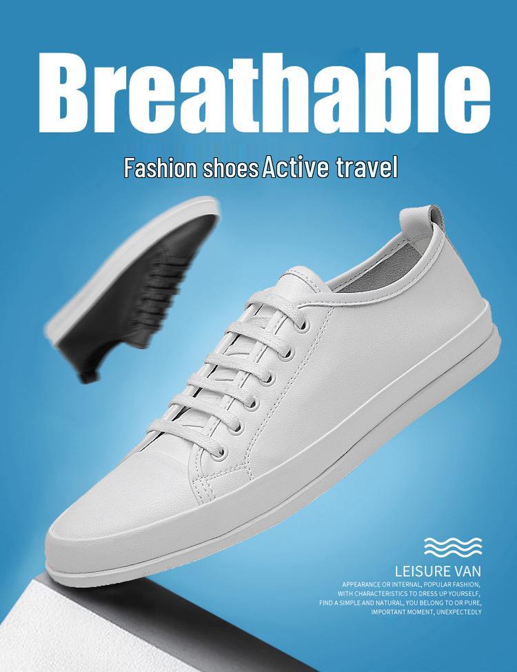 2024 Spring Men's Trendy Genuine Leather Breathable Lace-up Casual Sneakers, Large Size Available
