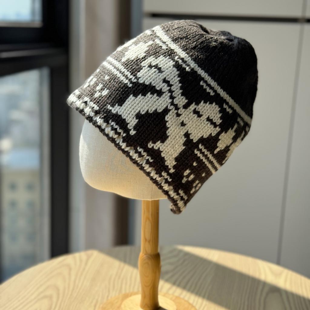 Fair Isle Bow Jacquard Lazy Wool Knitted Cold Hat for Women Korean Version Sweet and Cute Winter Ear Protection Knitted Beanie