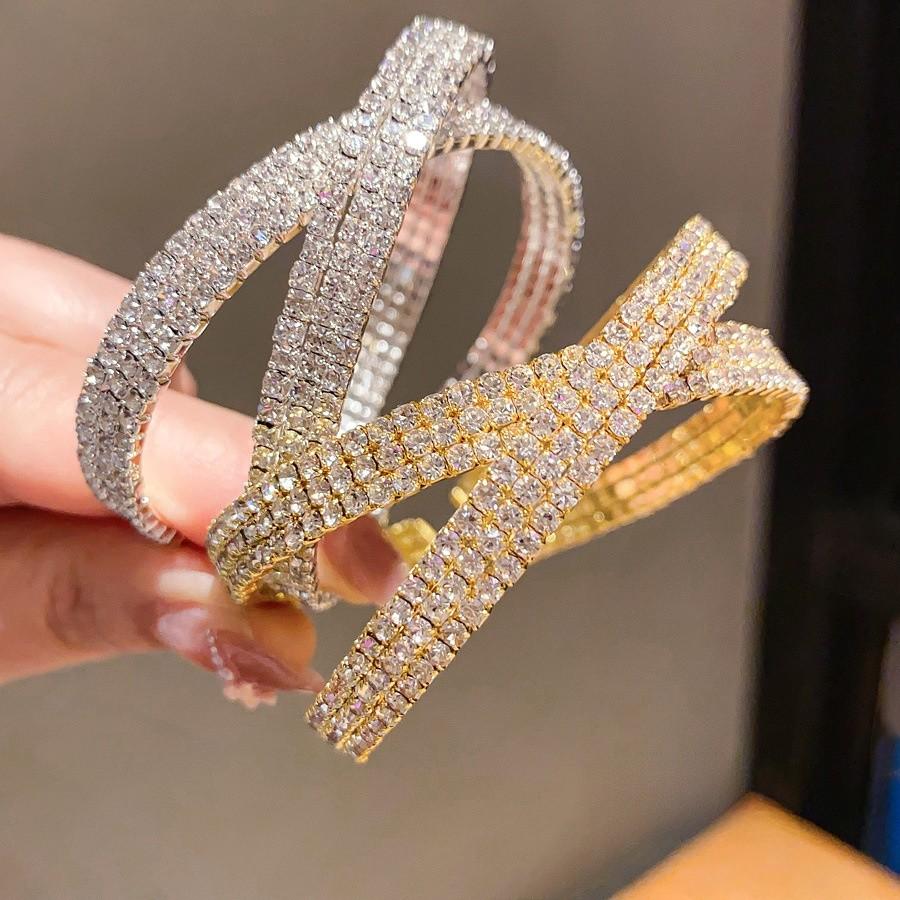 Luxury Geometric Diamondstudded Threelayer Cross Bracelet For Women