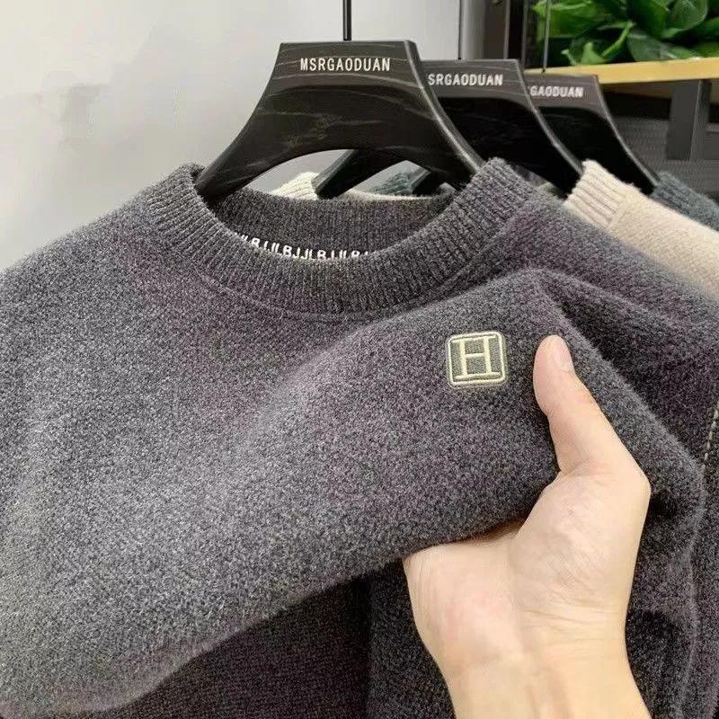 Maglione Invernale Tutto-in-Uno in Pile Girocollo da Uomo Addensato Pile Vestiti Caldi Maglione Lavorato a Maglia Chenille Pullover Maglia Intima