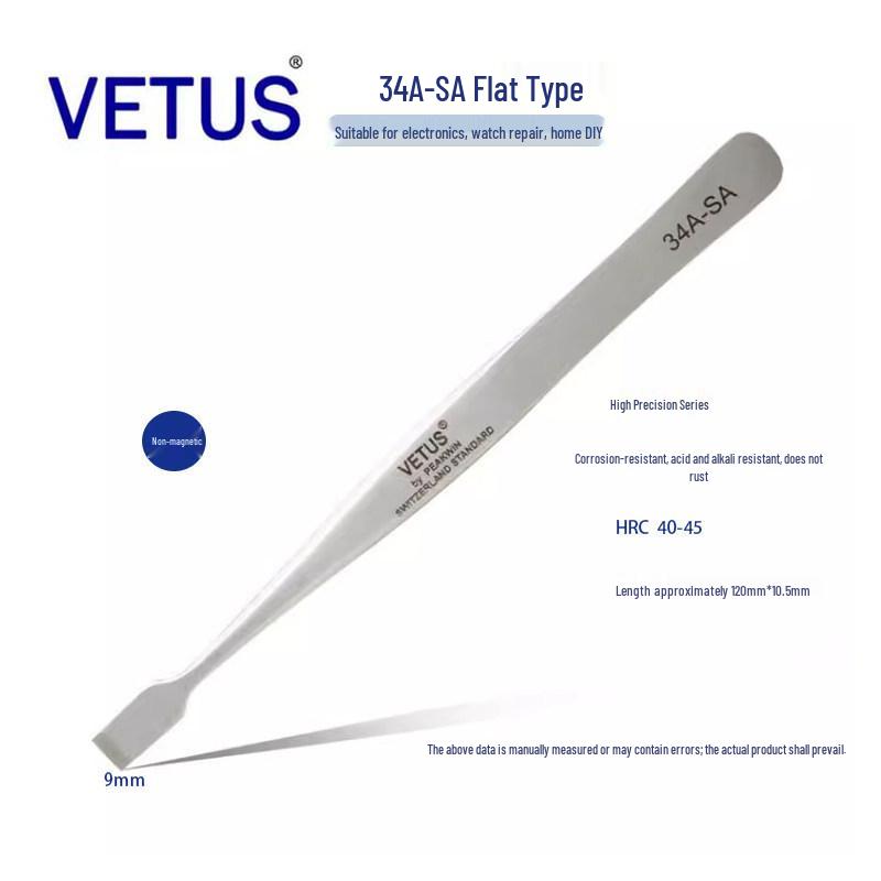 

VETUS 34A-SA High-Precision Stainless Steel Tweezers with Flat Angled Spade Head