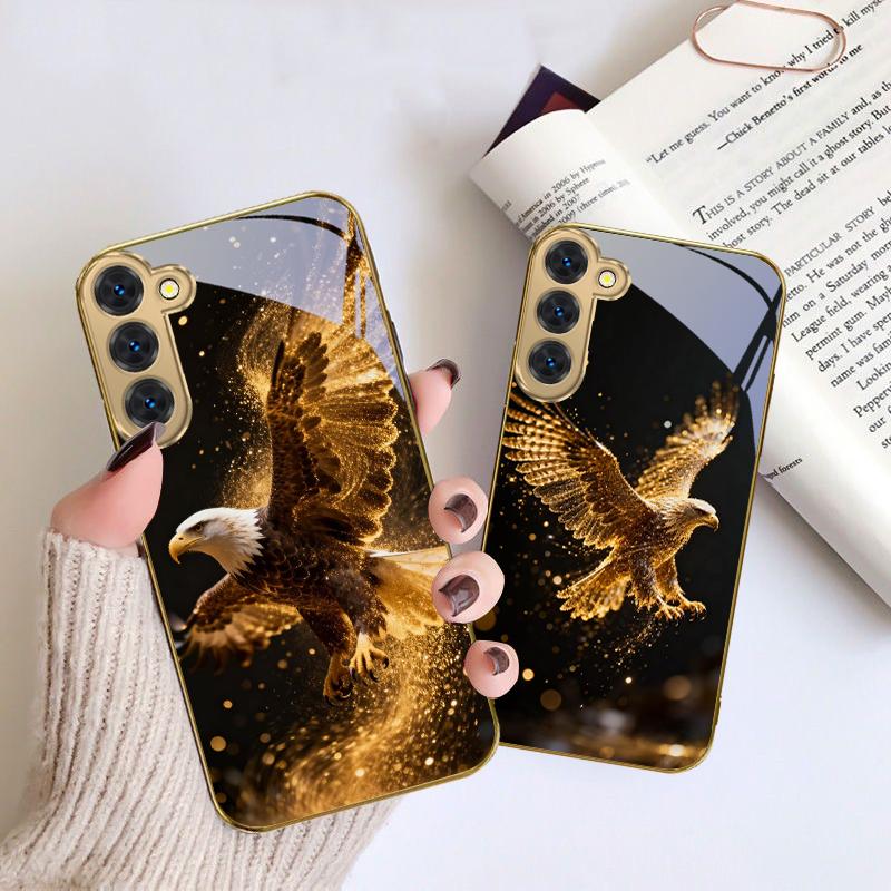 Flying Golden Eagle For Samsung Galaxy S20 FE S21 S22 S23 Plus S24 Ultra 25Ultra S21+ S9+ S22Plus Golden glass phone case