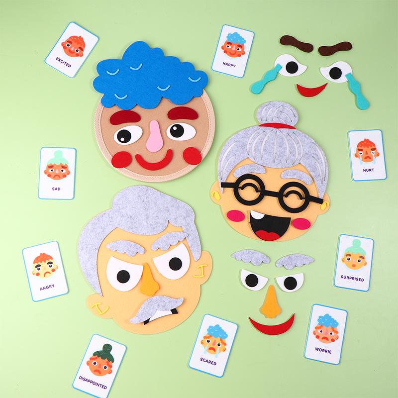 Montessori Facial Expression Game Diy Felt Expression Stickers Emotional Change Toy Toddlers Educational Toys Teaching Supplies