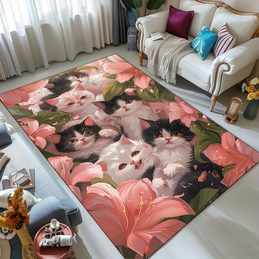 

Большой коврик с кошачьей тематикой - Мягкий кристальный бархат, Легкий в уходе полиэстеровый ковер с очаровательным котенком и цветочным дизайном для Li 50x80cm