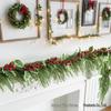 Norfolk Pine & Red Berry Christmas Rattan - Indoor Hanging Staircase Decoration