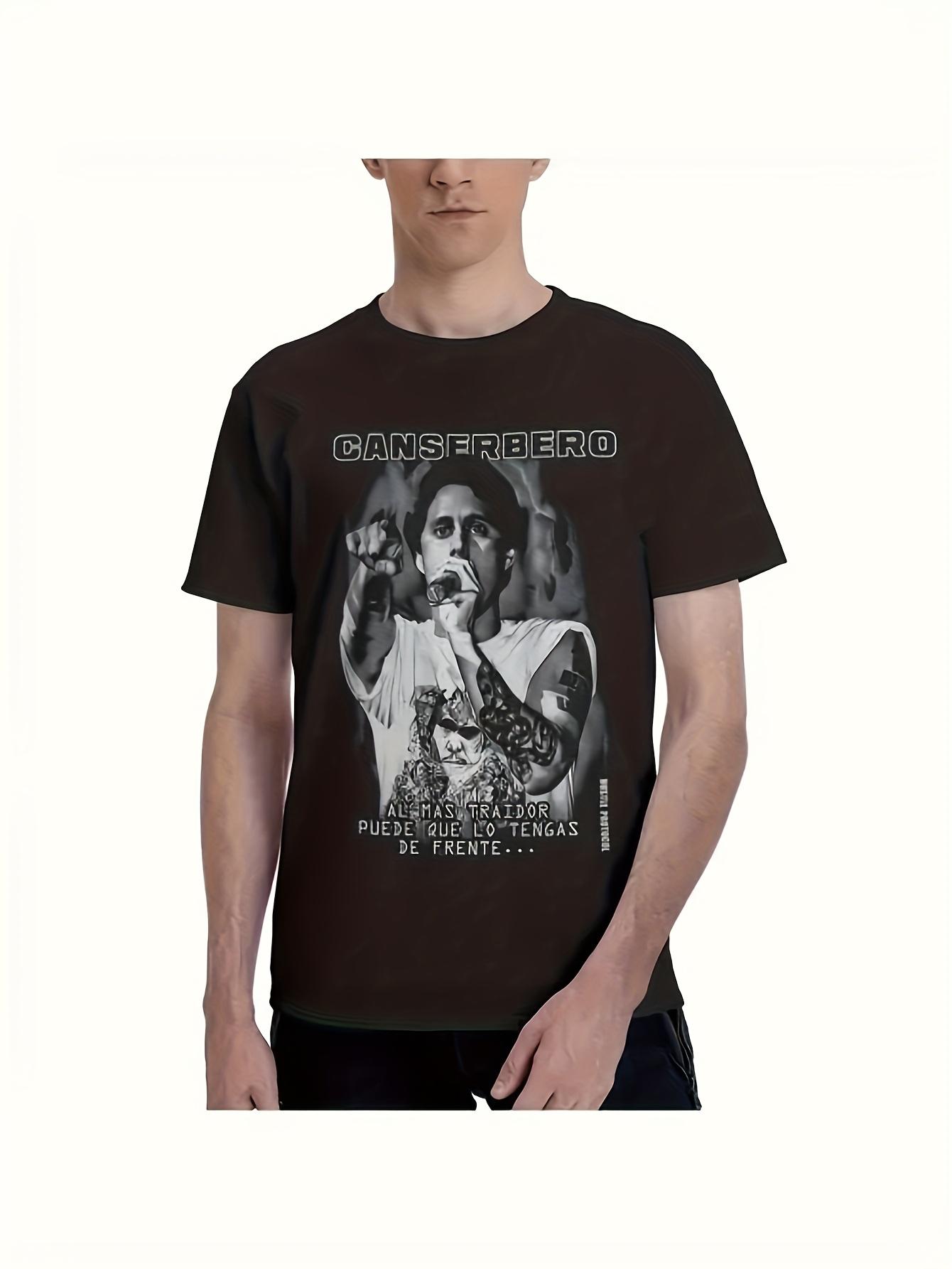 Mens Vintage Canserbero Logo Gothic Spanish Text TShirt Retro Streetwear Tee with Iconic Logo Print Comfort Fit Round Nec M
