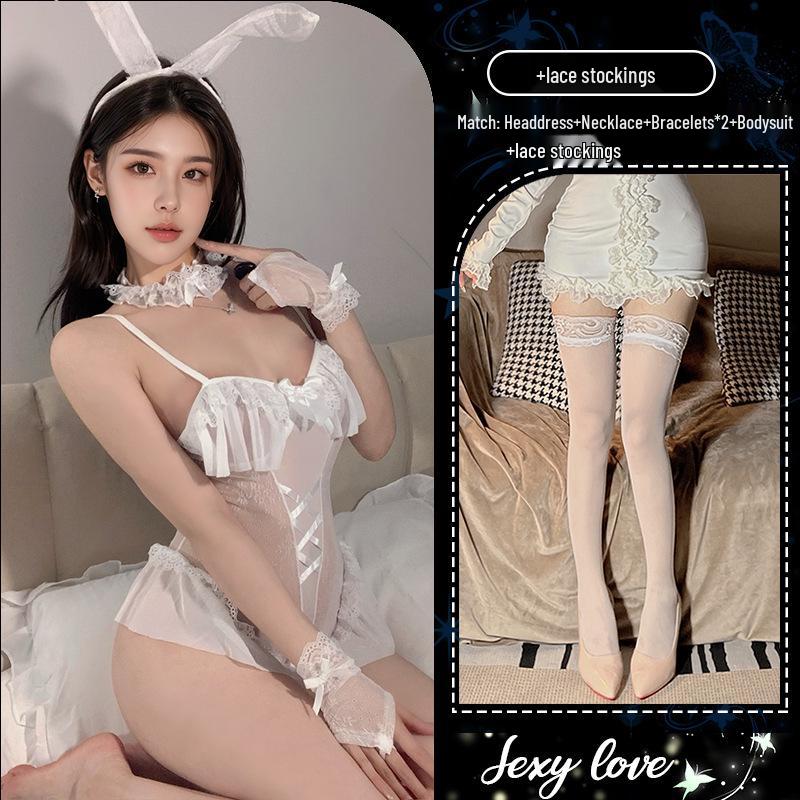 Playful Bunny Girl Lace Nightgown: Seductive, Slimming, Open Crotch, See-Through Women's Lingerie Set