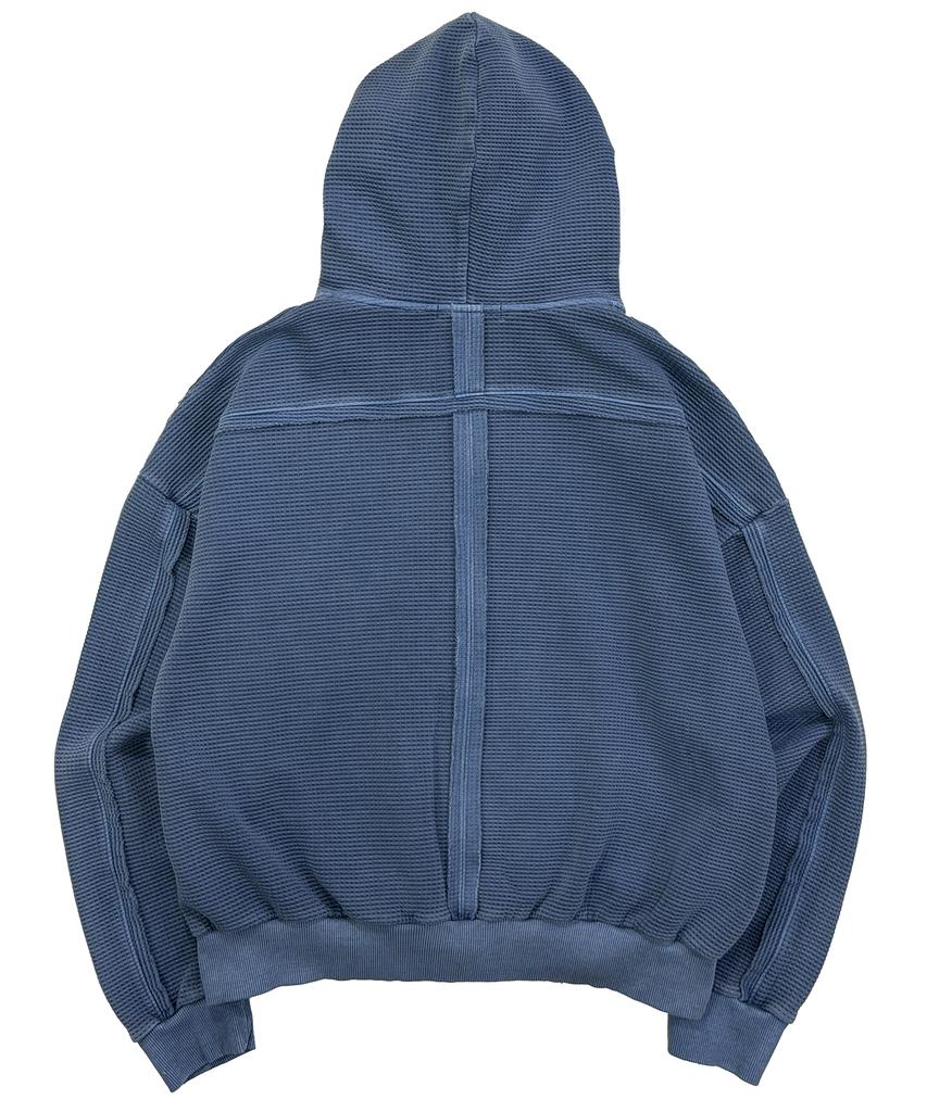 Sserpe Raw Pigment Waffle Zip-Up Hoodie Blue
