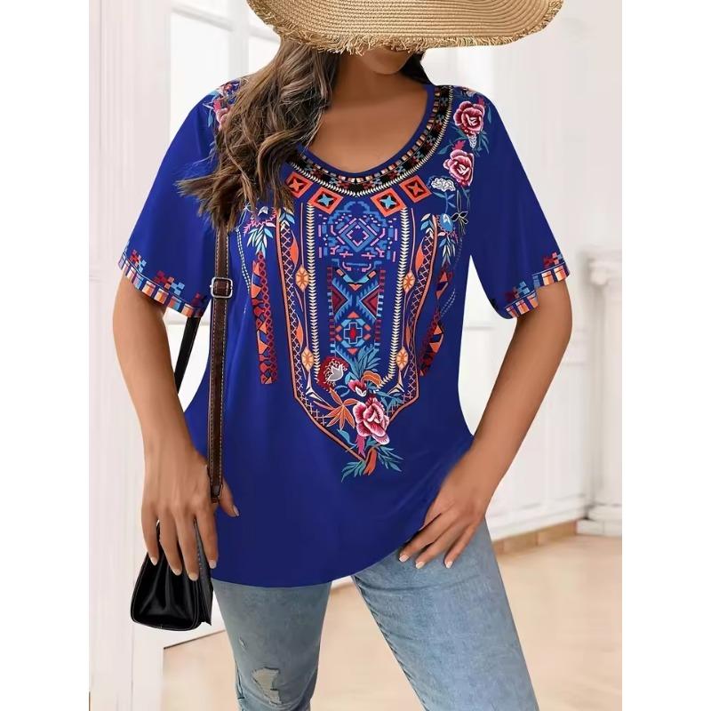 Plus Size Women's T-Shirt Boho Harajuku Graphic Print Summer Short Sleeve Casual Tops Street Fashion T-Shirt Female Clothing