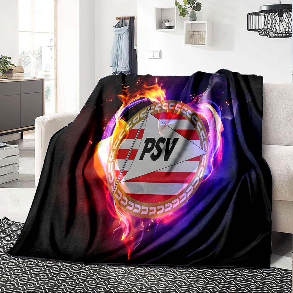 Psv Sportemblem Flanelldecke, Weiches Polyester, Modernes Design, Ganzjahres für Camping, Reisen, Geschenke für Feiertage oder Geburtstage