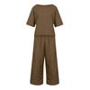 Women's Casual Fashion Sexy Long And Short Sleeve Pullover Shirt Round Neck Literary Retro Solid Color Casual Split Suit