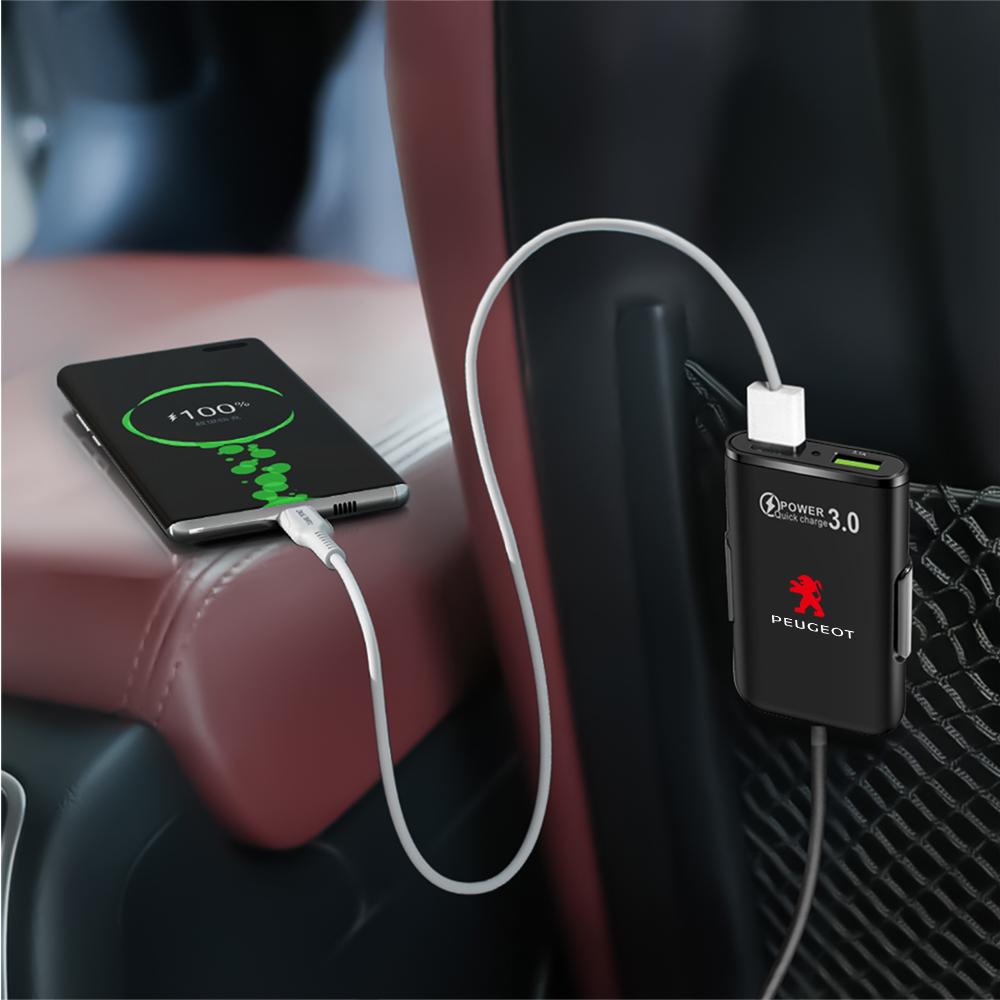 3 In 1 Car Fast Charger Car Socket Adapter USB Extended b Wire Car Accessories For Peugeot 208 3008 107 308 2008 207 508 607 301