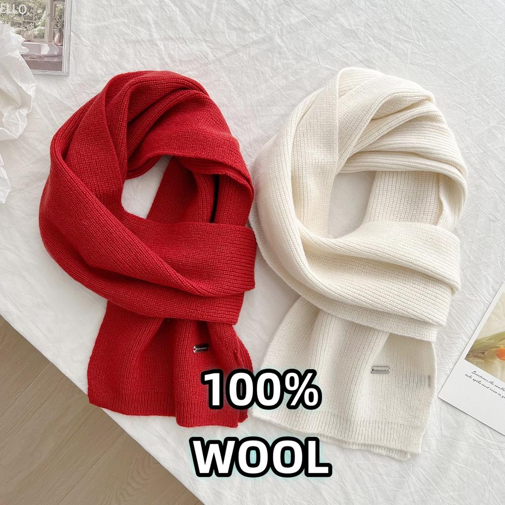 New 100% Wool Scarf Winter  Solid Color Warm and Cold proof Women's Scarf Fashion Versatile Knitted Scarf