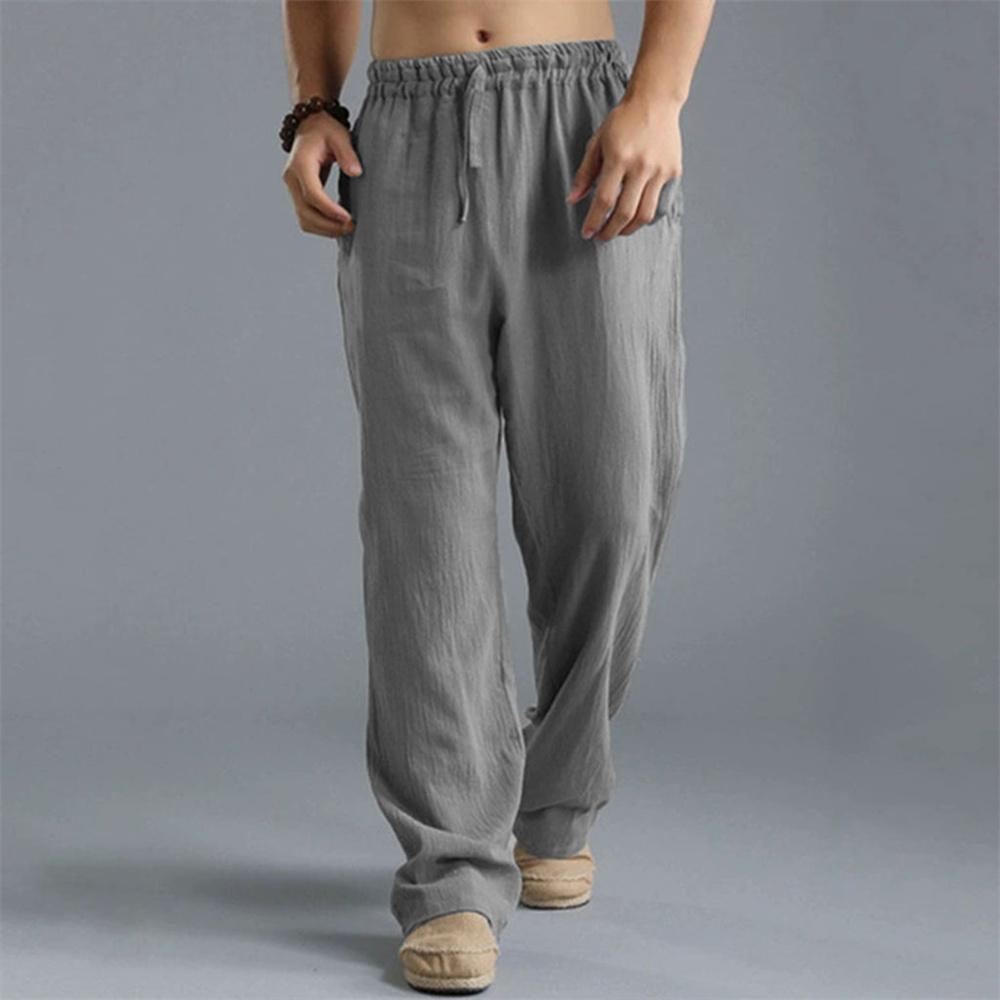 Men's Cotton Linen Straight Leg Pants Lightweight Breathable Trousers Beach Style Solid Color Casual Cozy Sweatpants