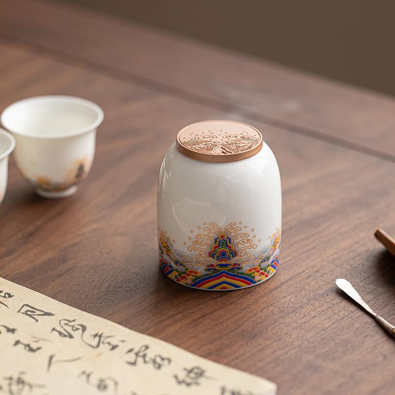 Suet Jade Porcelain High White Porcelain Seawater Jiangya Tea Can High-grade Portable Small Dunhuang Mini Tea Warehouse Sealed Jar