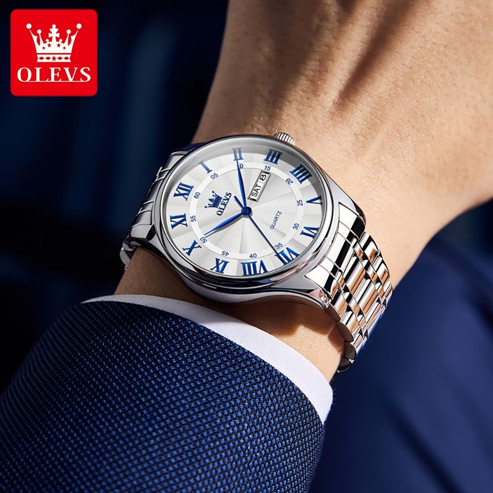 OLEVS 3663 Original Quartz Wristwatch for Man Waterproof Dual Calendar Auto Date Roman Dial Classic Business Men's Dress Watches