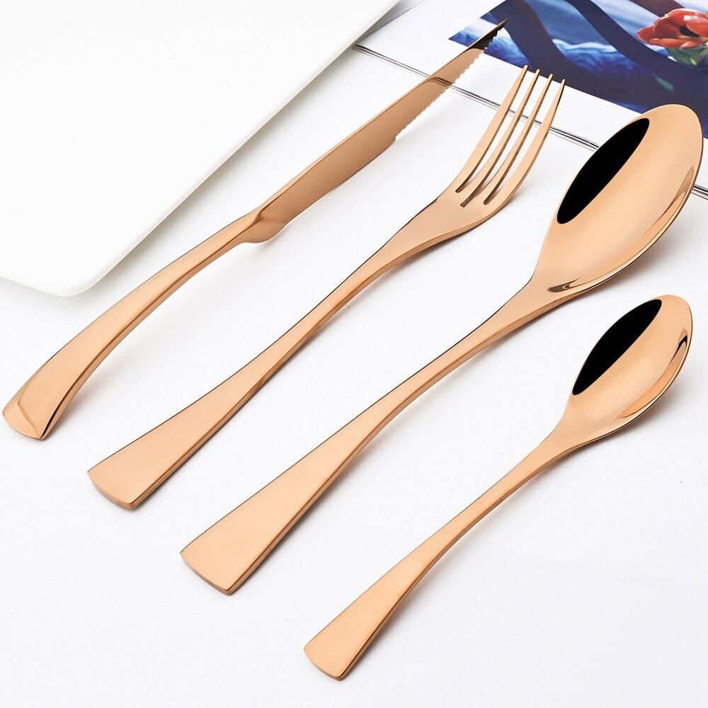 24pcs Shiny Gold Dinnerware Set Upscale 304 Stainless Steel Cutlery Set Steak Knife Fork Spoon Flatware Party Kitchen Tableware