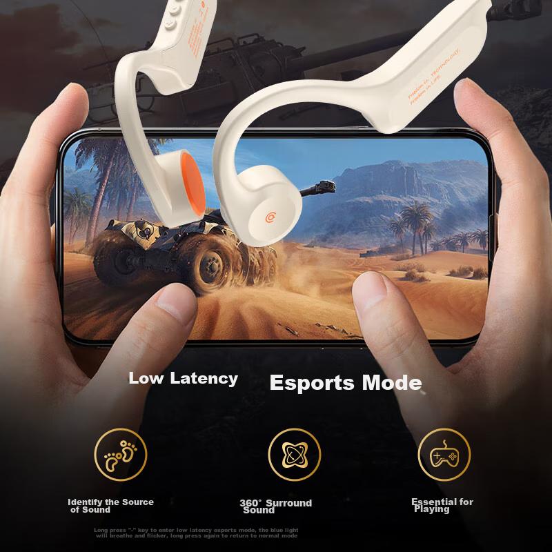 Aigo Bone Conduction Bluetooth Sports Headphones, IP56 Dust And Water Resistant, Open-Style, Long Battery Life, G03 Beige