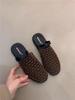Summer mesh hollow outer wear one word with flat bottom sandals women's niche woven mesh slippers women