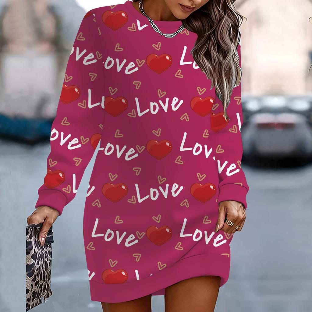 Moletom Elegante, Fashion, Tendência e Casual Feminino, Símbolo de Coração 3D Impresso, Corte Tridimensional, Moletom Longo Feminino, Presente de Dia dos Namorados