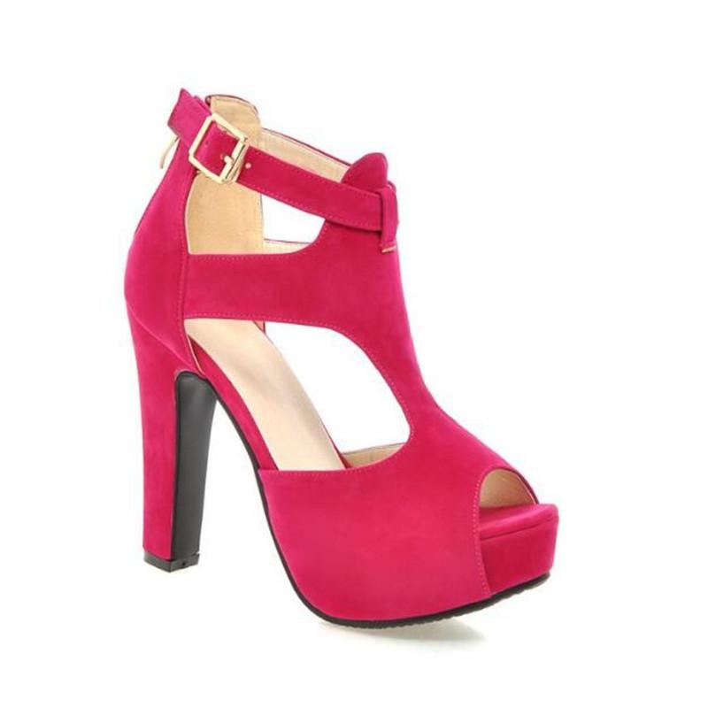 Casual Women Platform Sandals Suede 12cm High Chunky Heel Summer Buckle Zipper Wedding Party Shoes Peep Toe Ladies Sandals