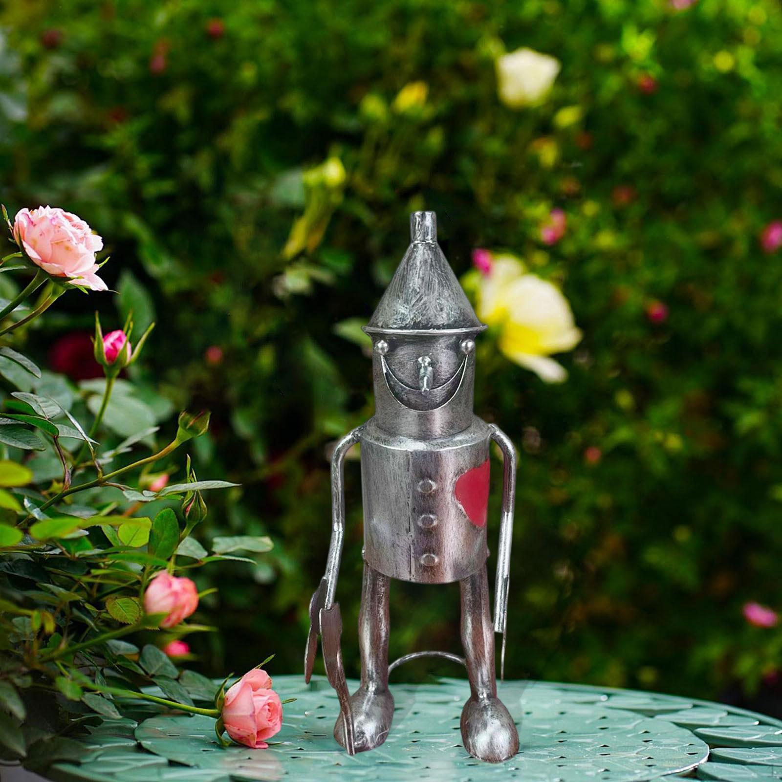 Tin Man Garden Statue Iron Ornament Tins Woodsman Sculpture for Living Room Balcony 8.5x22cm