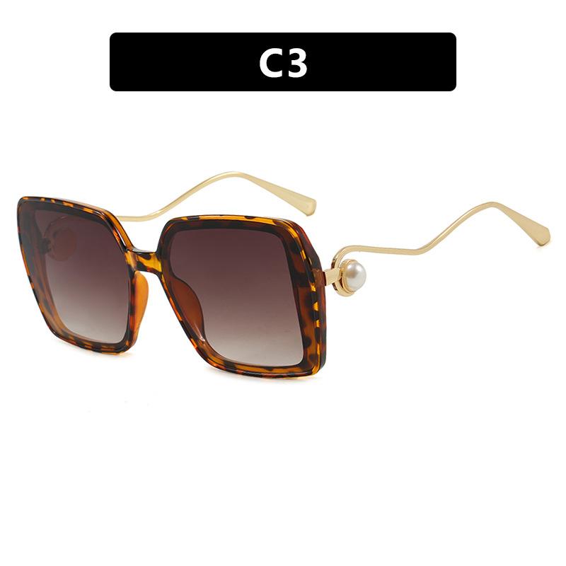 Women's Sunglasses, Fashionable Square Large-frame Sunglasses, Pearl-decorated Sunglasses.