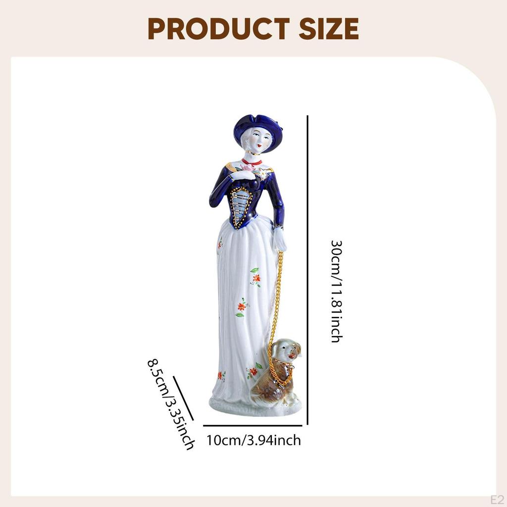 Ceramic Lady and Dog Statue Girl Figurine Collection Elegant for Cabinet Living Room