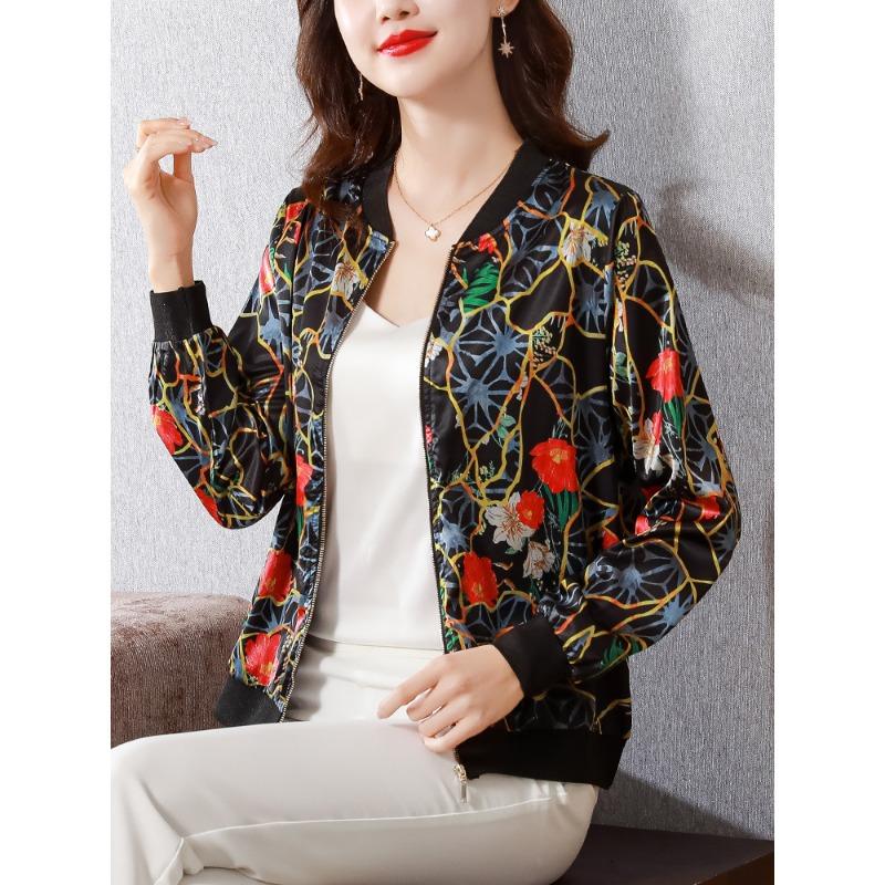 

Женская шелковая куртка Mulberry, шелковая куртка, новый весенний повседневный кардиган, бейсбольный костюм 4XL