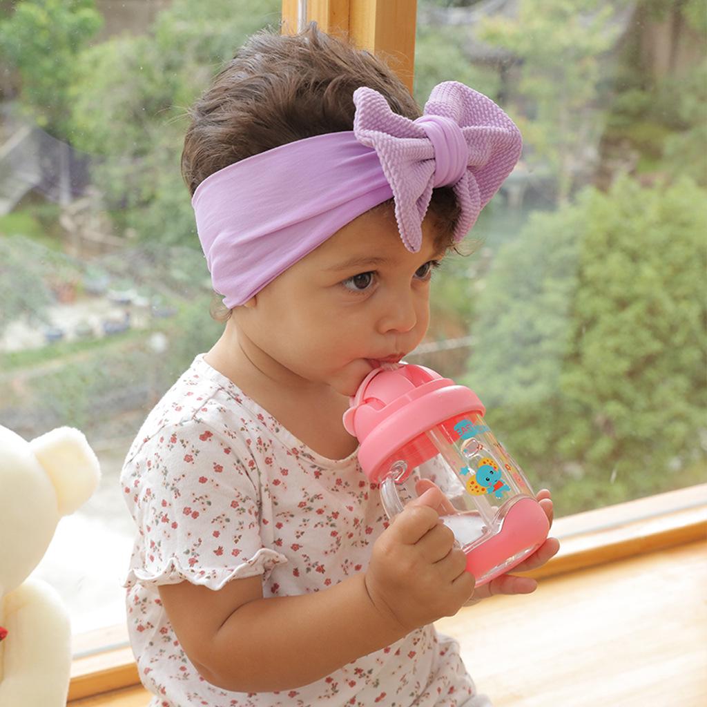 2022 Cukrová barva Dětské žebrované pokrývky hlavy: Nylonová mašle široká čelenka pro kojence a děti