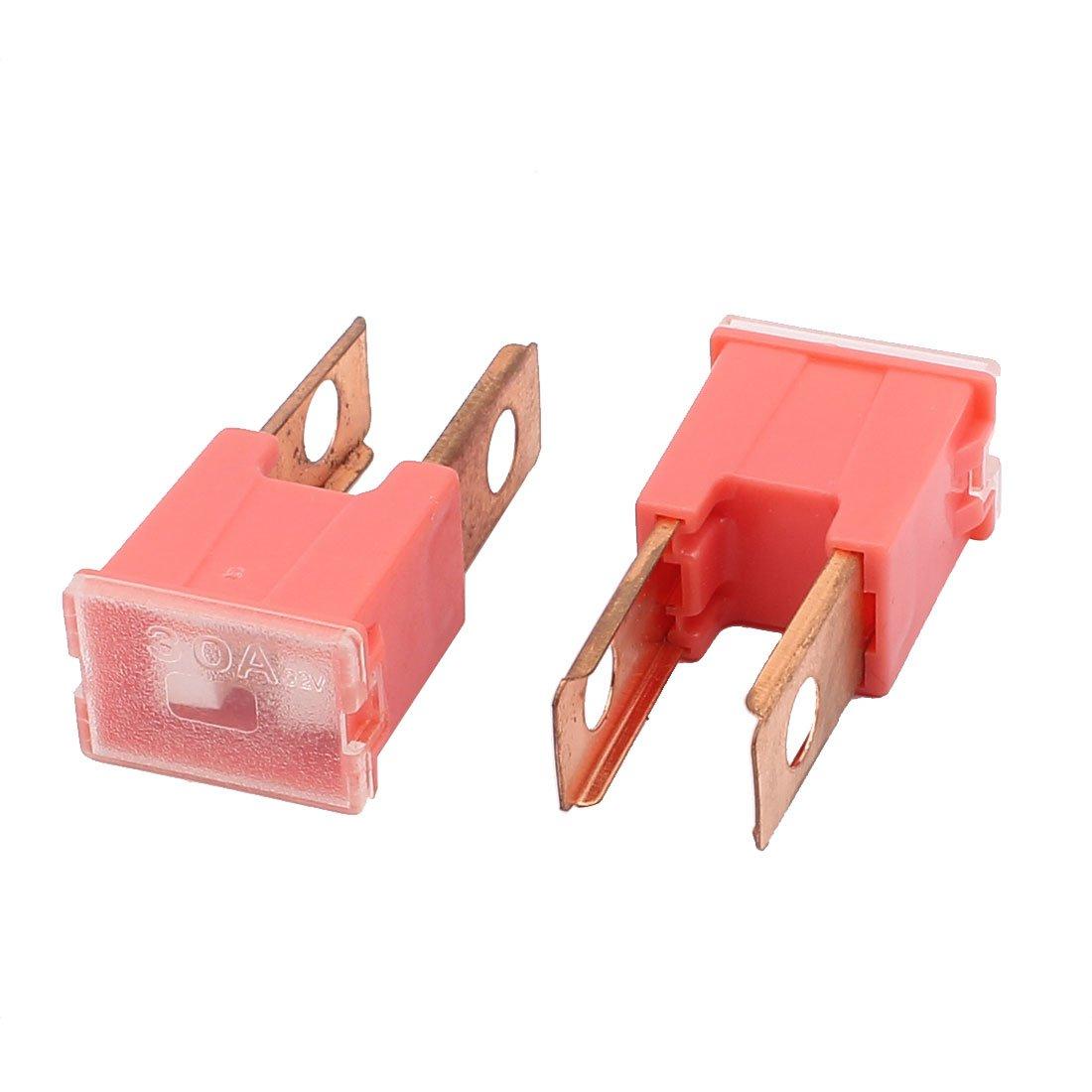 uxcell Автомобильный предохранитель, Авто, 30А, 32В, Штыревой Spal, 2 Прямых контакта, Медленнодействующий предохранитель, Красный, Упаковка 2 шт.
