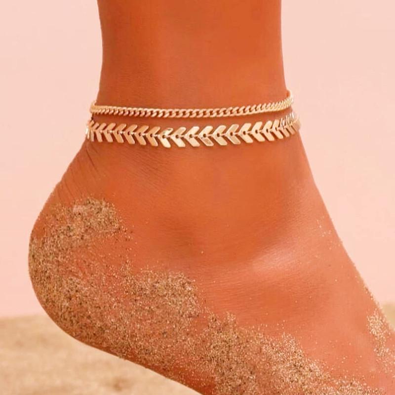 Cavigliera retrò in metallo a catena spessa a doppio strato: Stile Europeo e Americano per Donne - Gioielli da Piedi Moda Spiaggia Estiva