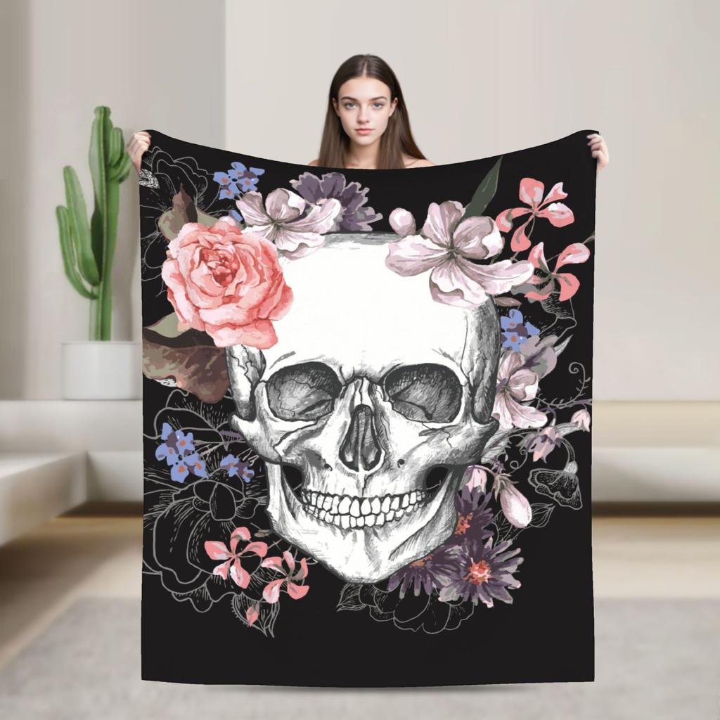 Floral Skull Vintage Blankets Day of the Dead Wool Awesome Soft Throw Blankets for Home All Season