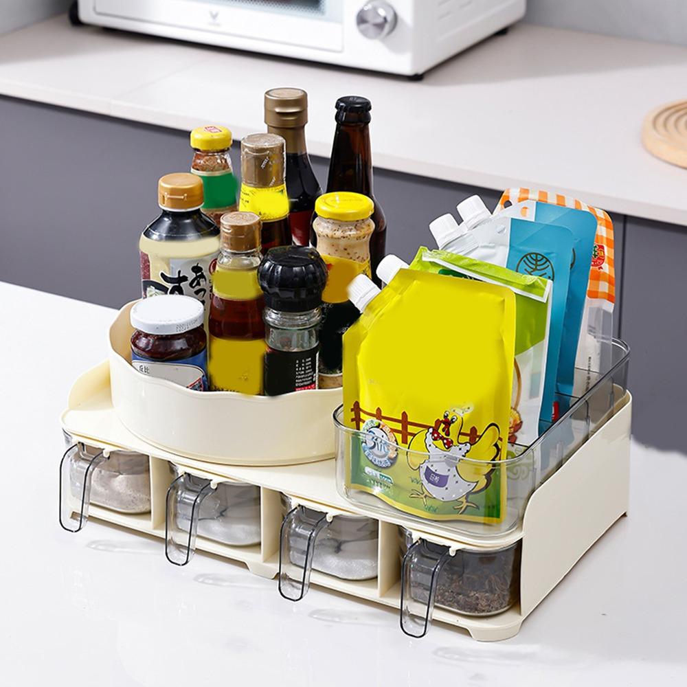 Large Capacity Countertop Seasoning Box Rotatable Condiment Box Practical Sugar Salt Jar  Kitchen