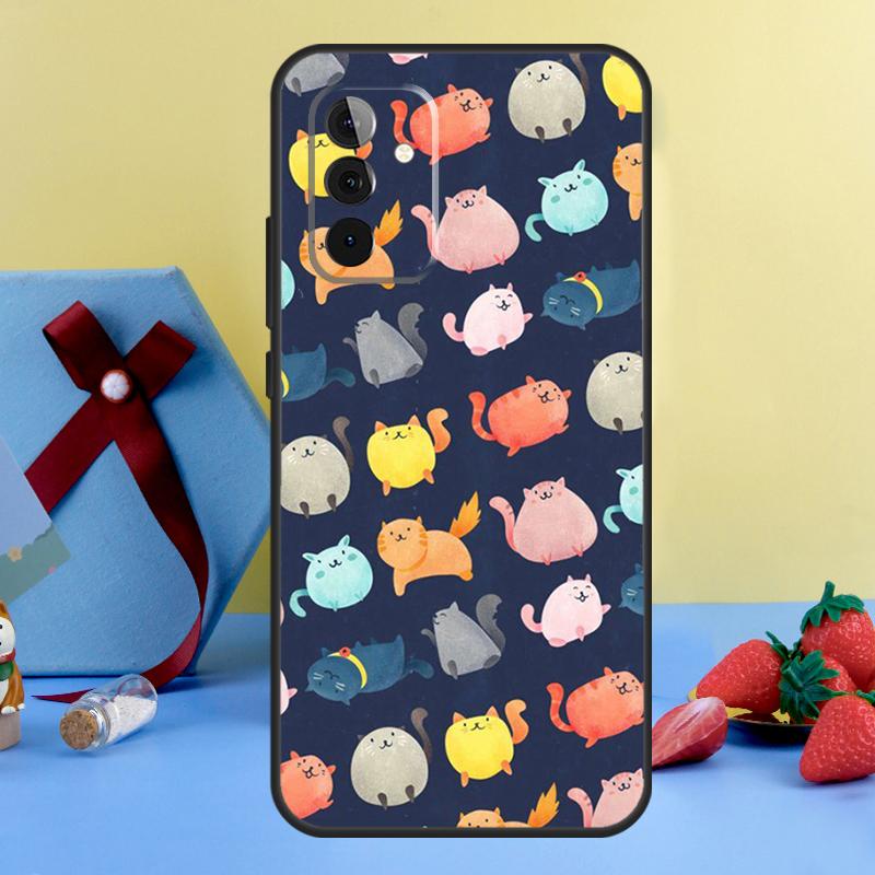 Cute Cartoon Cat Case For Samsung Galaxy A35 A55 A15 A54 A34 A14 A52 A32 A12 A13 A33 A53 A17 A16 A26 A36 A56