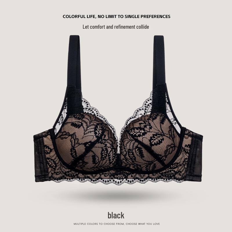 French Lace Push-Up Bra for Women - Large Bust, Anti-Sagging, Wire-Free, Comfortable, Thin Style