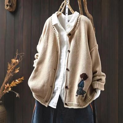 Sweaters Coat Cardigan for Women Winter Oversize Thickened Vintage Loose Long Sleeve Knit Sweaters Coat