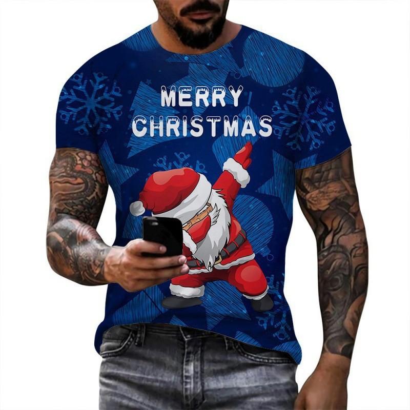 Christmas T-shirt Fashion Versatile Top Unisex European Santa Claus 3D Printed Men's T-shirt Round Neck Short Sleeved Casual Top