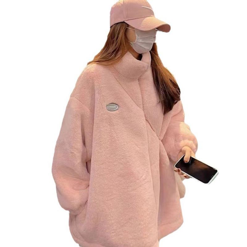 

Осень и Зима Новая Двусторонняя Бархатная Куртка Женская Универсальная Куртка с Дизайном Воротника-стойки XXXL