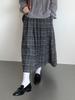 Ou Fan Retro Plaid Woolen Pleated A-line Skirt with Elastic Waist for Autumn/Winter
