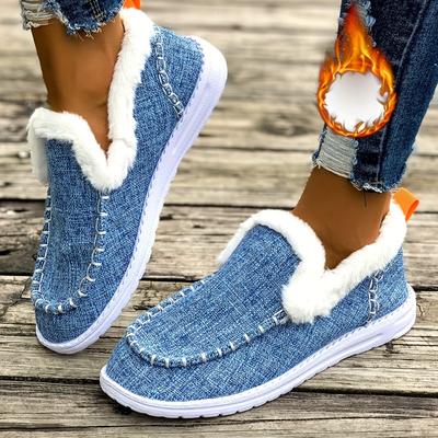 Mittelhoher Absatz Neue Winter Damen Baumwollschuhe Große Größe Samt Verdickt Fellseite Warm Flache Baumwollschuhe