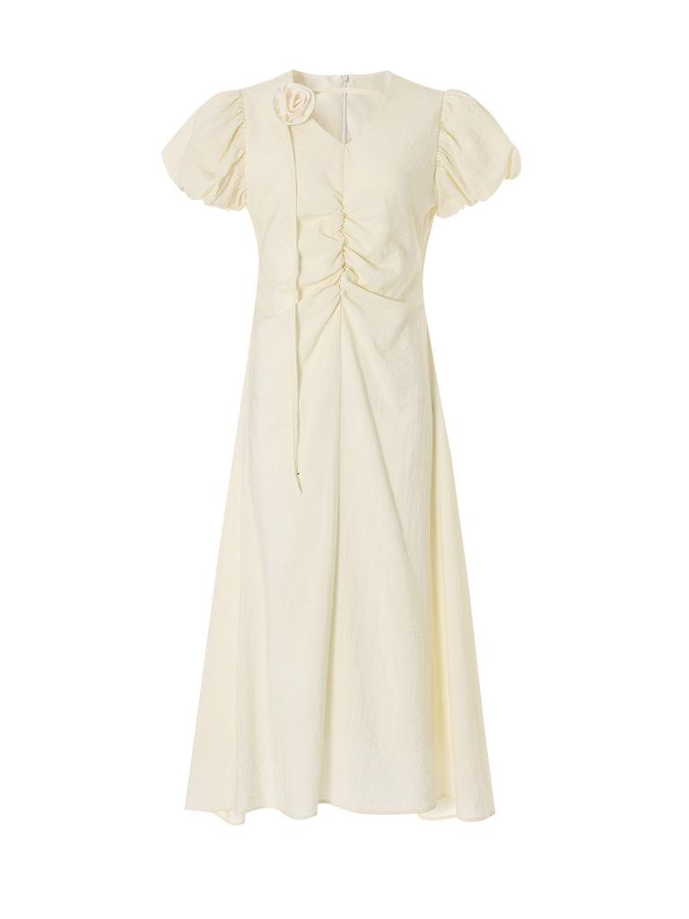 Laengaenlu Sora Shirring Dress(Sora)_Cream