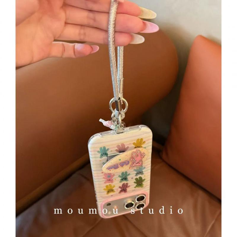 Cute striped colored bear chain for iPhone17promax Apple 16 mobile phone case 15 new 14 women