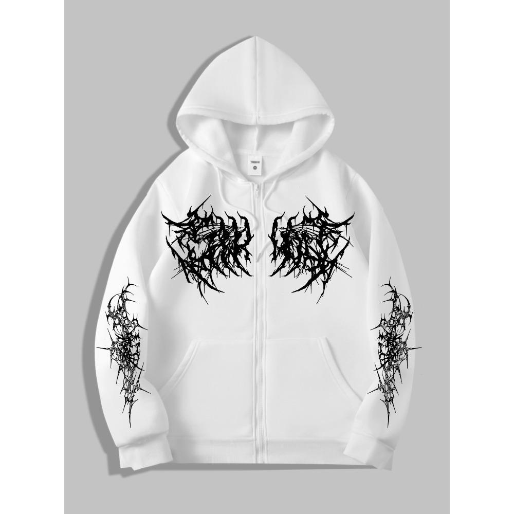 College Gothic Dark Wings Original Printed Zipper Hoodie, a Fashionable Street Trend Zipper Hoodie Suitable for Casual Occasions
