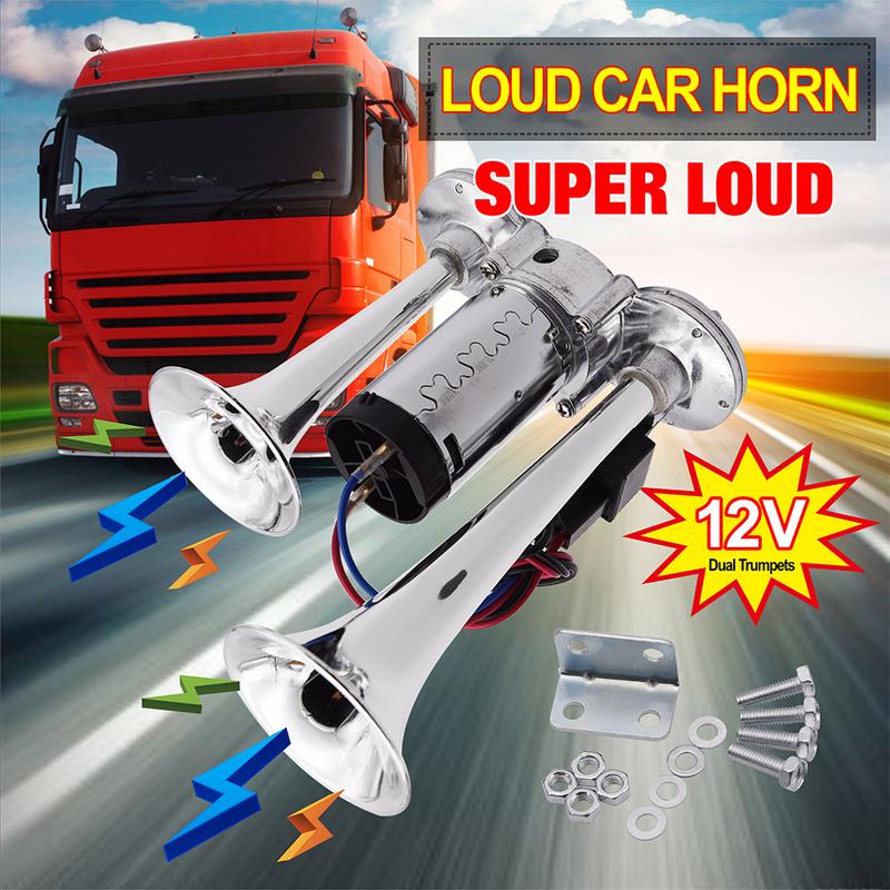 150db Car Electric Loud Horn Dual Trumpets Speaker Auto 12v Air Horn Siren Sound Security Alarm Signal for Train Truck Boat SUV