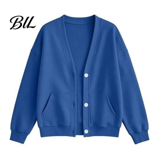 Giacca Casual Autunno Inverno Donna Cardigan con Bottoni Scollo a V, Felpa Oversize Monocolore con Cardigan Scollo a V Doppia Tasca, Manica Lunga