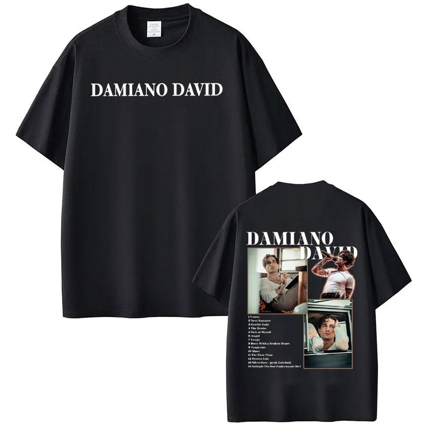 Damiano David Funny Little Fears World Tour Graphic T Shirt Men Women Highquality Clothing Tshirt Cotton Casual Loose Tshirts