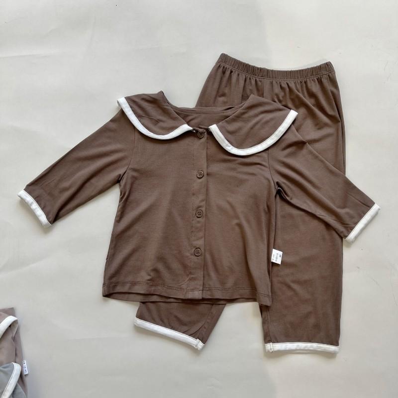 Soft Cotton Kids Pajama Set Girls A-Class Sleepwear V-Neck Batwing Sleeve 3-8 Years Fall
