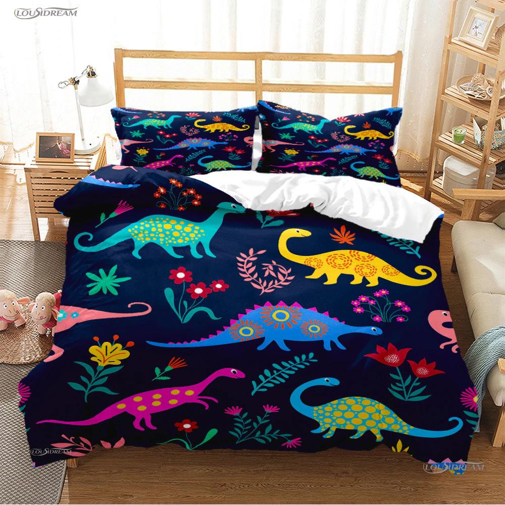 Three-Piece Cartoon Cute Dinosaur 3D Digital Printing Bedding Kit Bed Sheet Quilt Cover